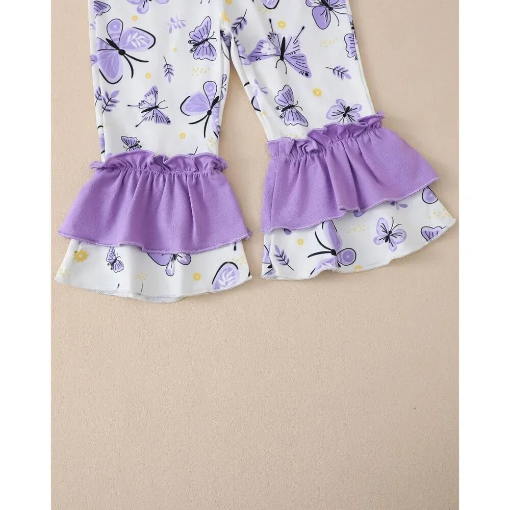 Toddler Baby Girl Clothes Long Sleeve Shirt Ruffle Soft Tops Bell Bottom Long Pa